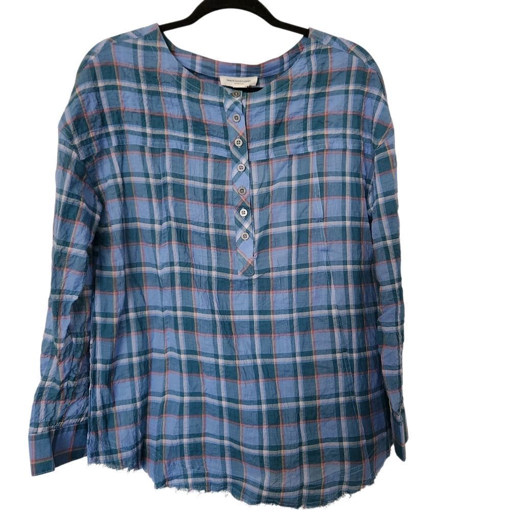 Beachlunchlounge Mia Womens Blue,Multi Color Blouse with Mandarin Collar Size S